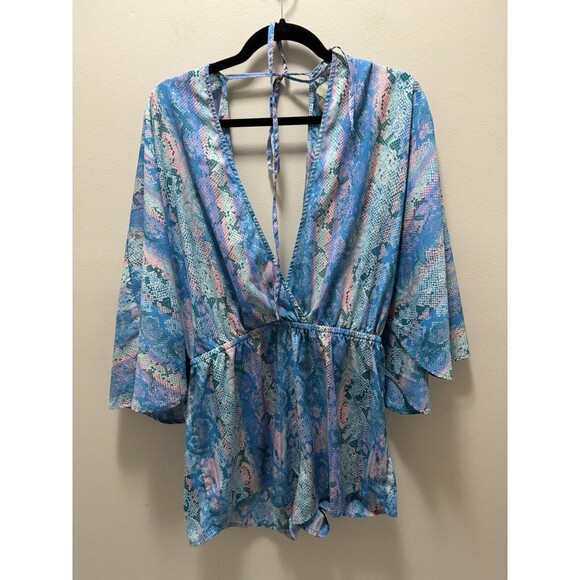 ASOS Design Shorts Romper Flutter Sleeve Pink Blue Size 10 - Picture 1 of 7